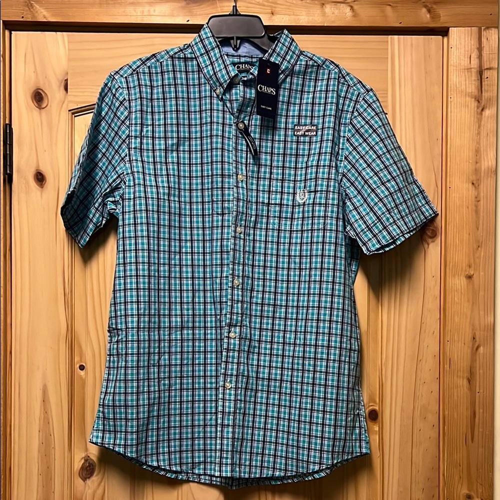 NWT Chaps Men’s Short Sleeve Plaid Casual Button Down Shirt Large Spring Ready!
